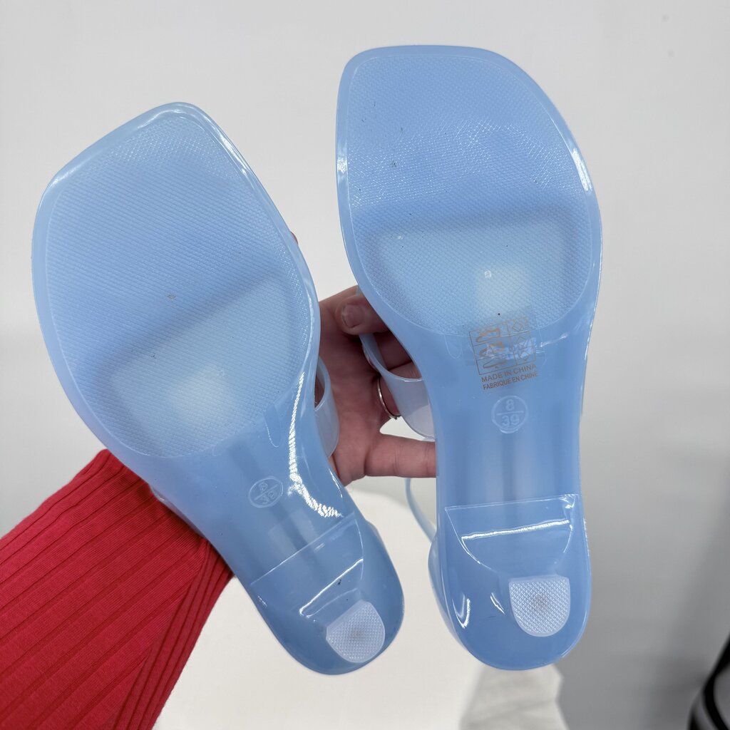 women Jeffrey Campbell NIB Gummy Thong Kitten Heel Sandals Blue Shoes 39/8