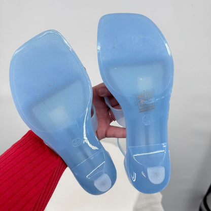 women Jeffrey Campbell NIB Gummy Thong Kitten Heel Sandals Blue Shoes 39/8