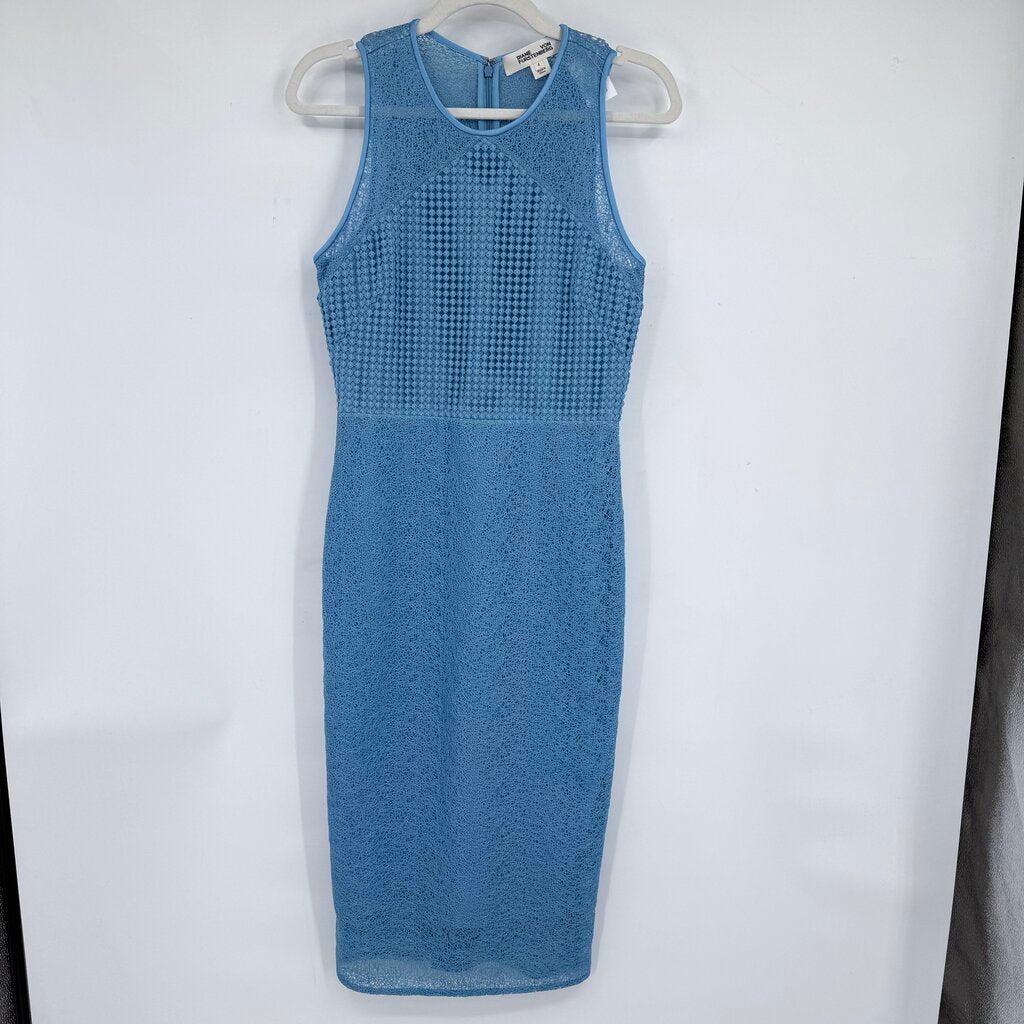 women Diane Von Furstenberg Chain & Twig Lace Sheath Sky Blue Dress 4