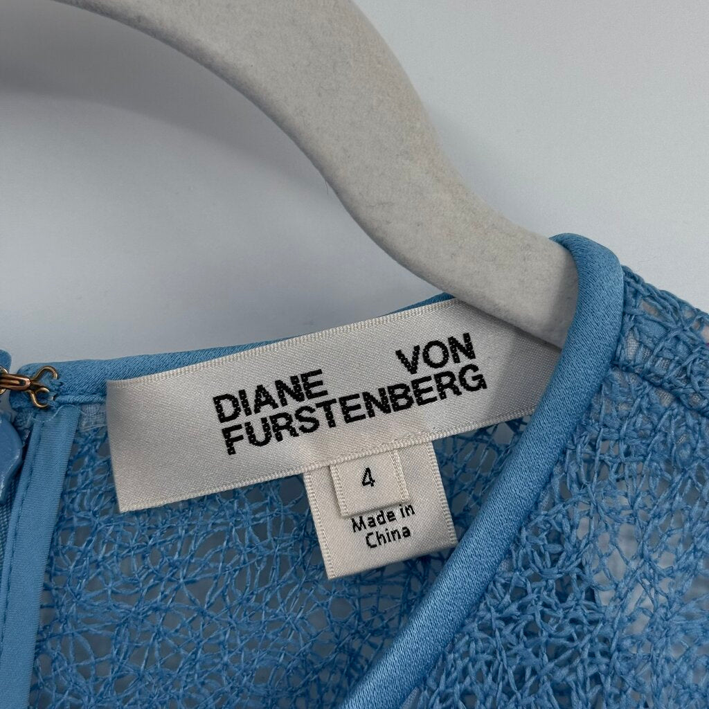 women Diane Von Furstenberg Chain & Twig Lace Sheath Sky Blue Dress 4