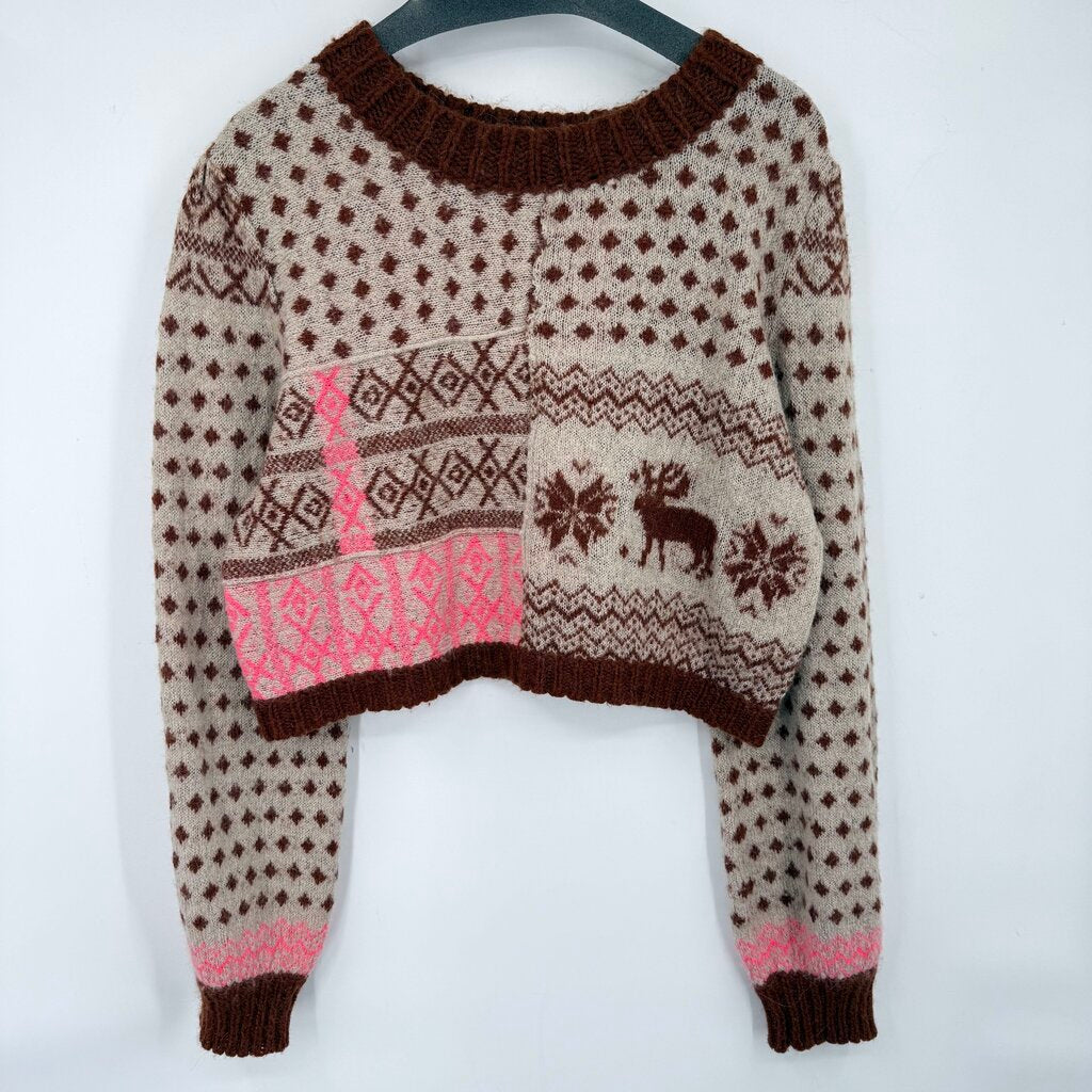 women Free People Snow Globe Pullover Brown Sweater XL