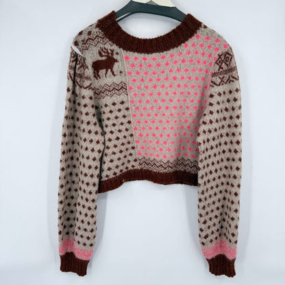 women Free People Snow Globe Pullover Brown Sweater XL