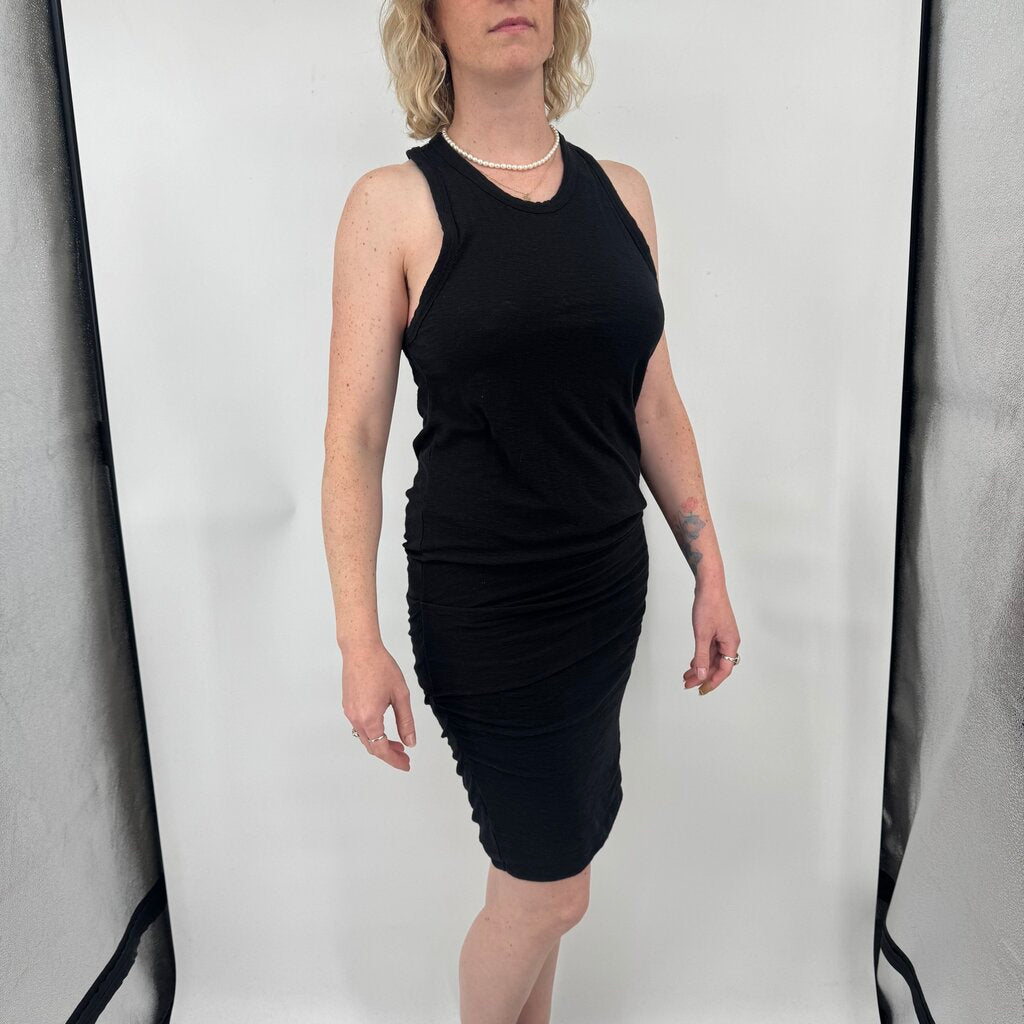 women James Perse Ruched Racerback Midi Black Dress 3/M-L