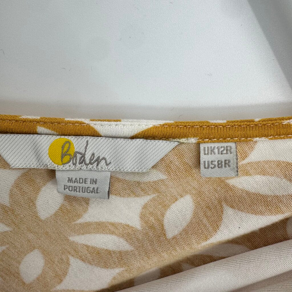 women Boden Knit Print Sleeveless Goldenrod & Cream Dress 8R