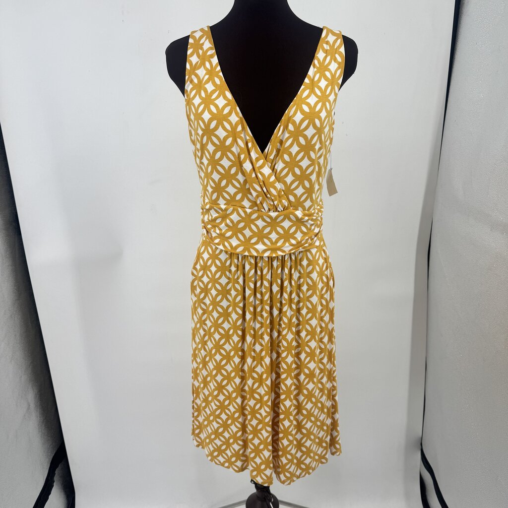 women Boden Knit Print Sleeveless Goldenrod & Cream Dress 8R