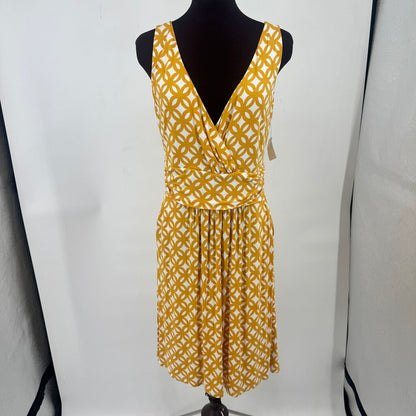 women Boden Knit Print Sleeveless Goldenrod & Cream Dress 8R