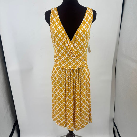 women Boden Knit Print Sleeveless Goldenrod & Cream Dress 8R