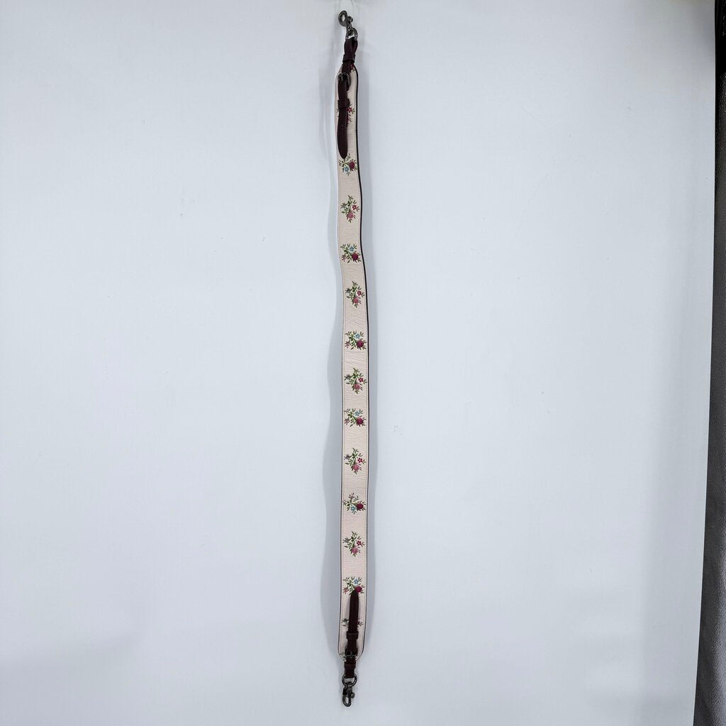 women Coach NWOT Novelty Guitar Strap Glitter Floral Cross Stitch Cream Purse