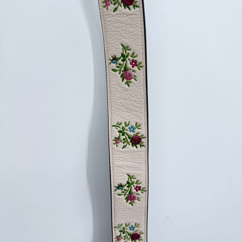 women Coach NWOT Novelty Guitar Strap Glitter Floral Cross Stitch Cream Purse