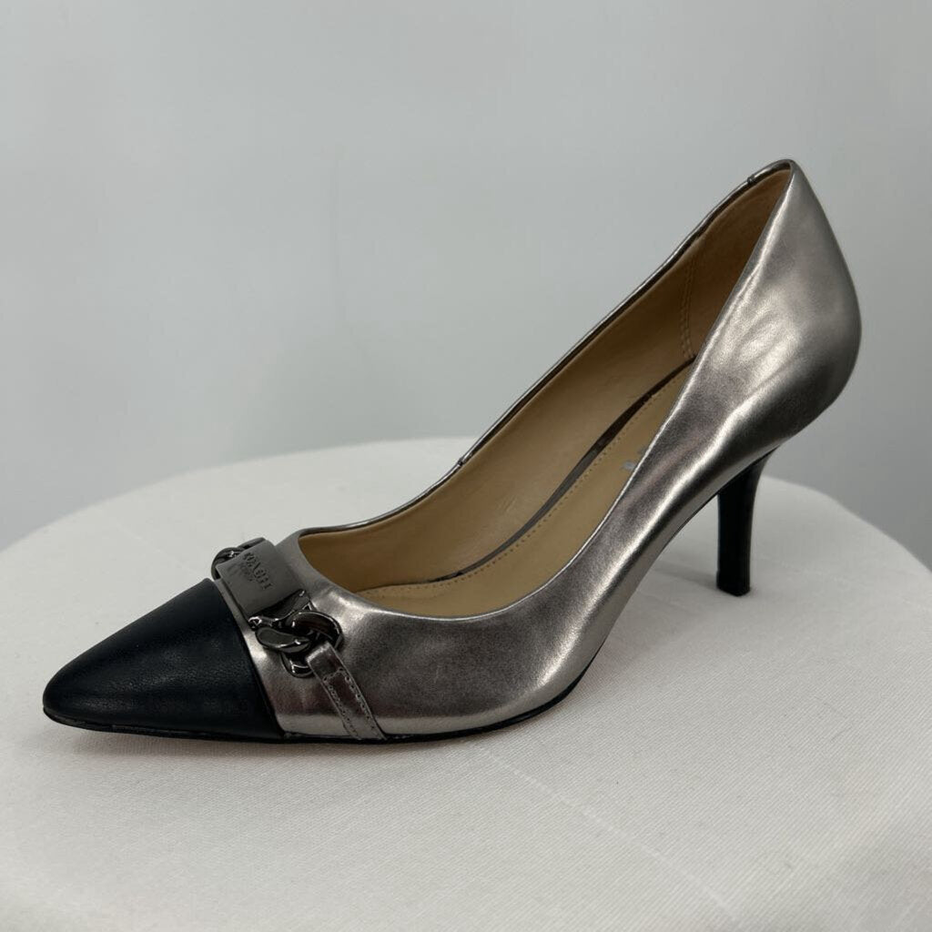 women Coach Bowery Cap Toe Pointed Pumps Pewter & Black Shoes 5