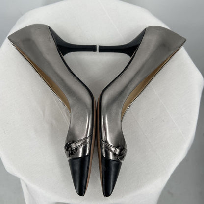 women Coach Bowery Cap Toe Pointed Pumps Pewter & Black Shoes 5