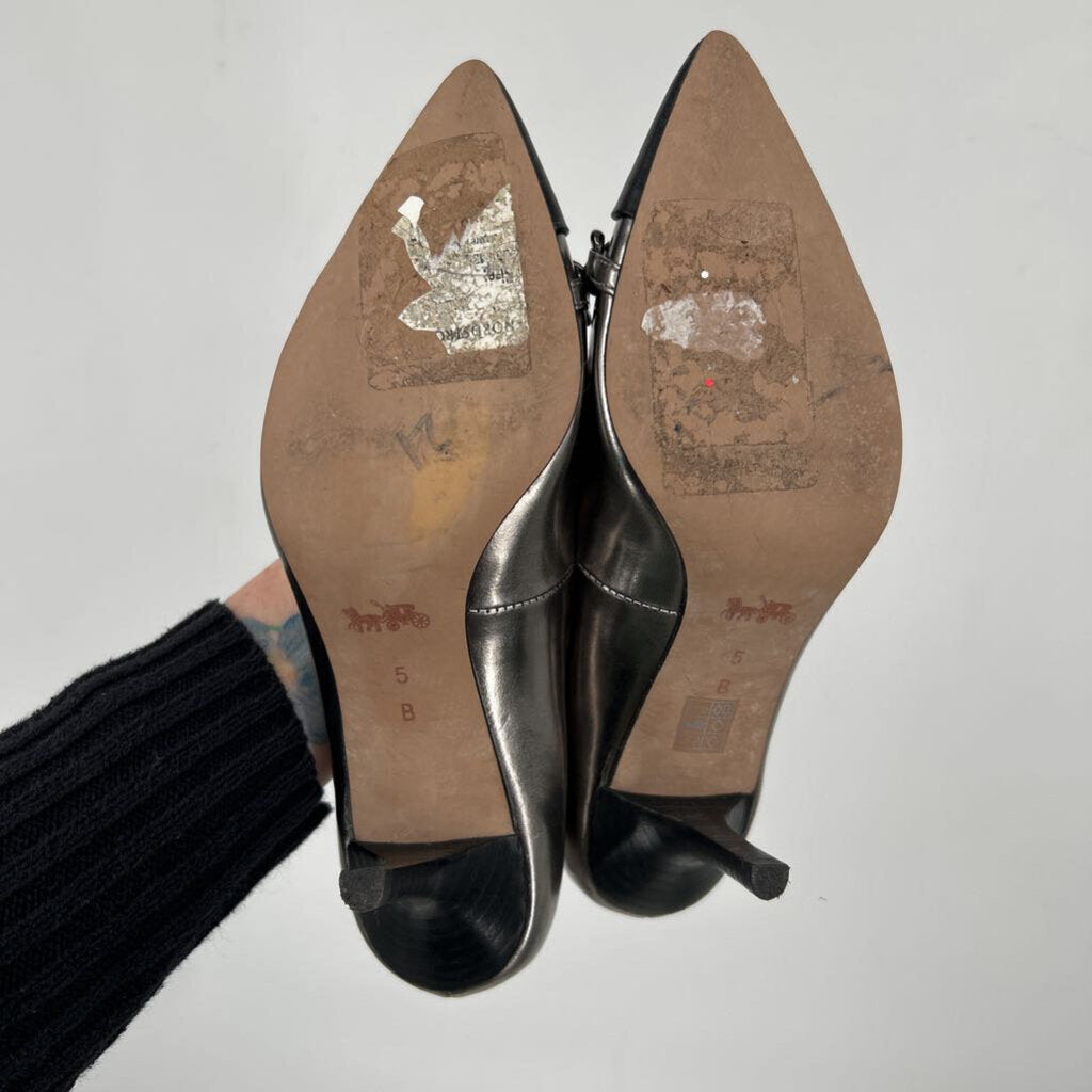 women Coach Bowery Cap Toe Pointed Pumps Pewter & Black Shoes 5