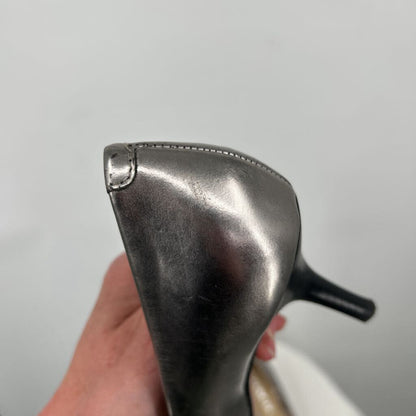 women Coach Bowery Cap Toe Pointed Pumps Pewter & Black Shoes 5