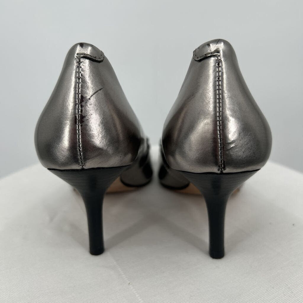 women Coach Bowery Cap Toe Pointed Pumps Pewter & Black Shoes 5