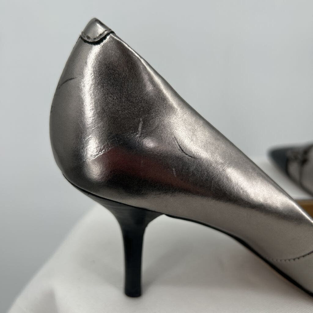 women Coach Bowery Cap Toe Pointed Pumps Pewter & Black Shoes 5