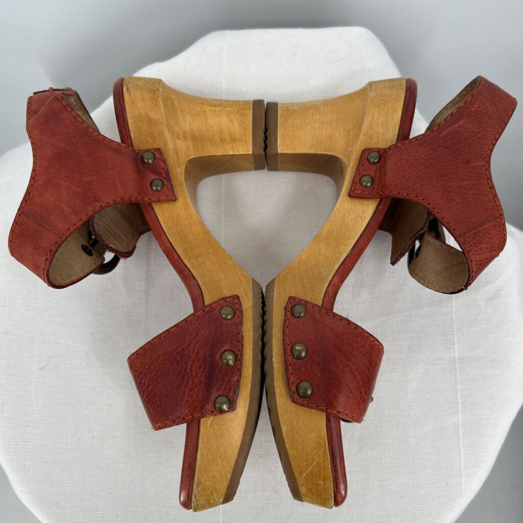 women Frye Leather Heel Clog Sandals Rustic Red Shoes 6