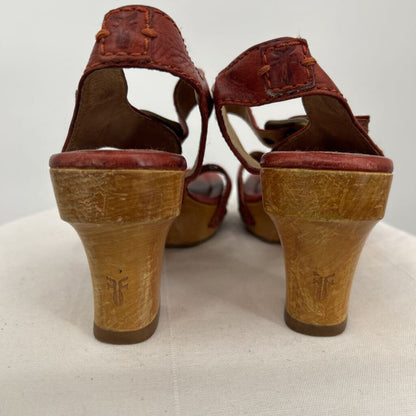 women Frye Leather Heel Clog Sandals Rustic Red Shoes 6