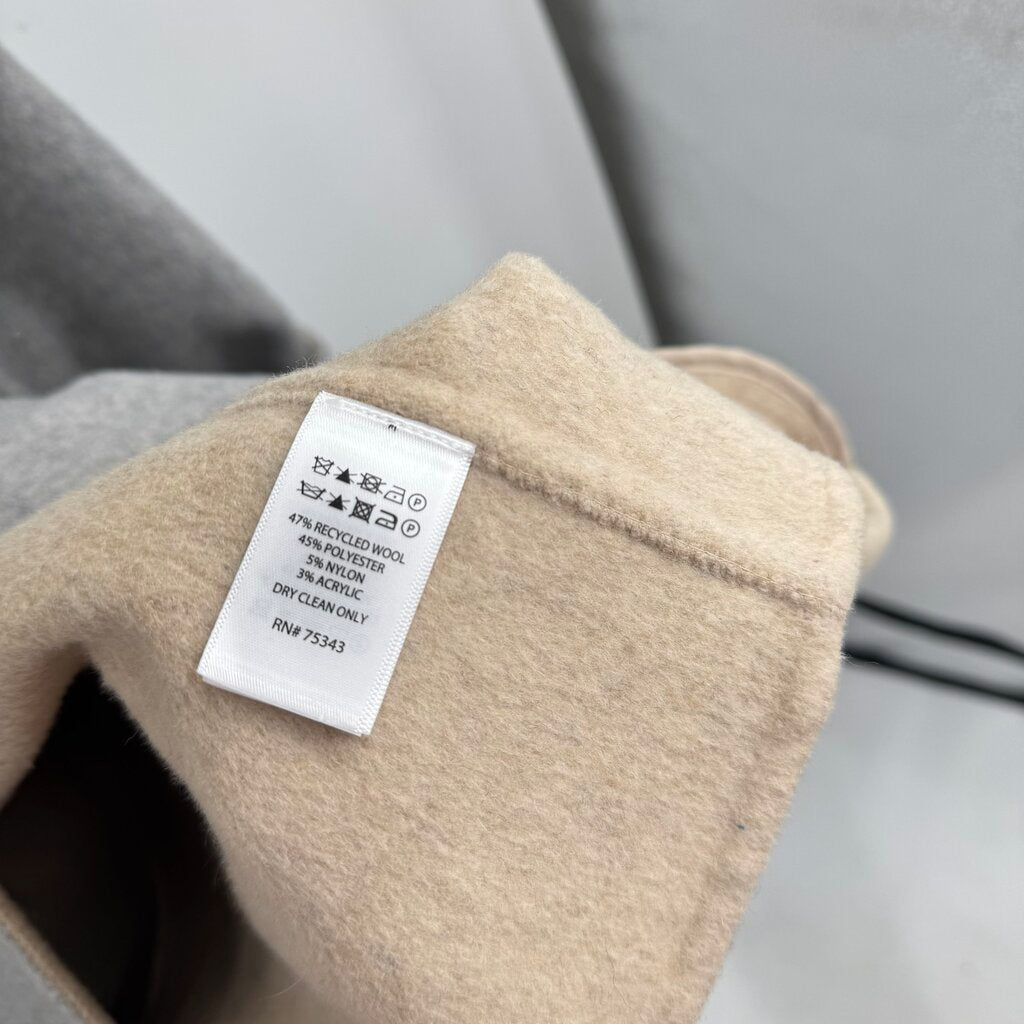 women Tahari Minimalist Wool Blend Shawl Collar Dove Gray and Oatmeal Coat L