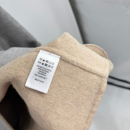 women Tahari Minimalist Wool Blend Shawl Collar Dove Gray and Oatmeal Coat L