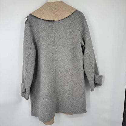 women Tahari Minimalist Wool Blend Shawl Collar Dove Gray and Oatmeal Coat L