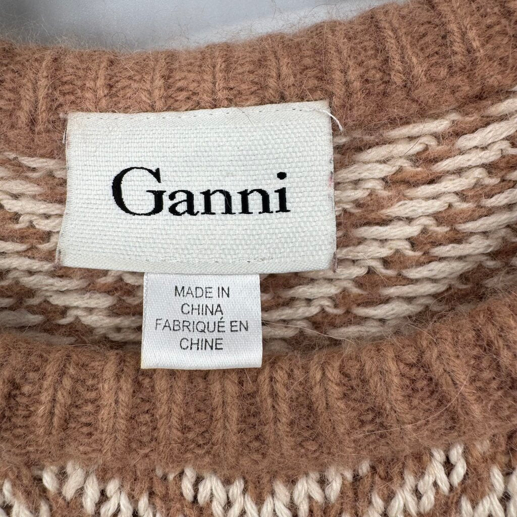 women Ganni - Anthro Candy Floss Chevron Wool Blend Brown Sweater XS