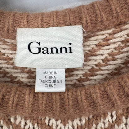 women Ganni - Anthro Candy Floss Chevron Wool Blend Brown Sweater XS