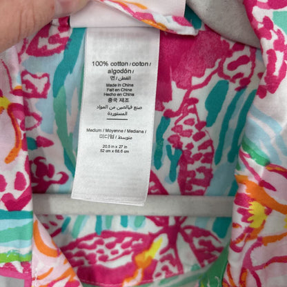 women Lilly Pulitzer Cotton Two Piece PJ Set White Pink Green Woven Top M