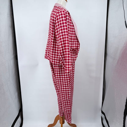 women Gallego Desportes Two Piece Linen Gingham Set Blazer & Pants MSRP $1,000 Red White Jumpsuit/Romper M