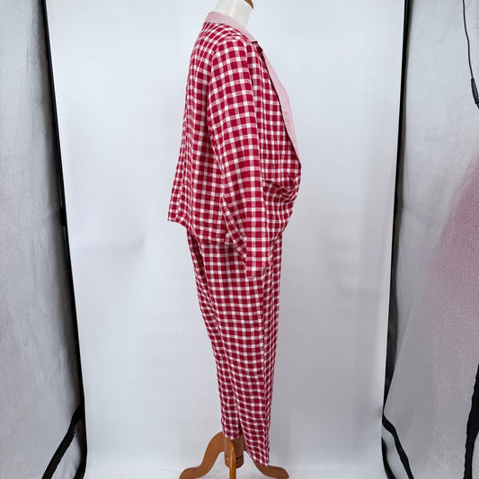 women Gallego Desportes Two Piece Linen Gingham Set Blazer & Pants MSRP $1,000 Red White Jumpsuit/Romper M