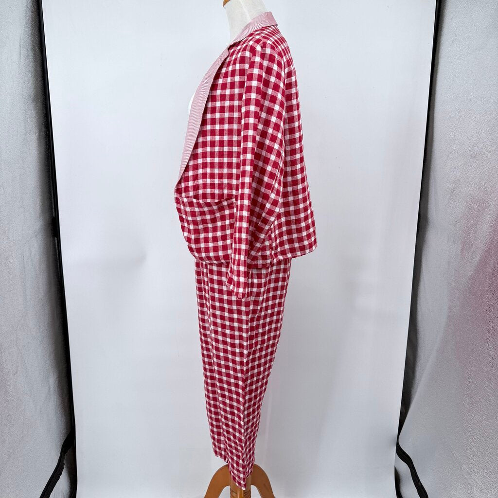 women Gallego Desportes Two Piece Linen Gingham Set Blazer & Pants MSRP $1,000 Red White Jumpsuit/Romper M