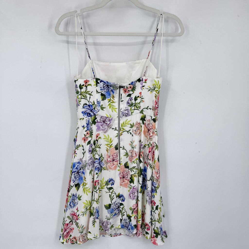 women Alice + Olivia Trixie Gardenia Faux Wrap Floral Mini White Multi Dress 0