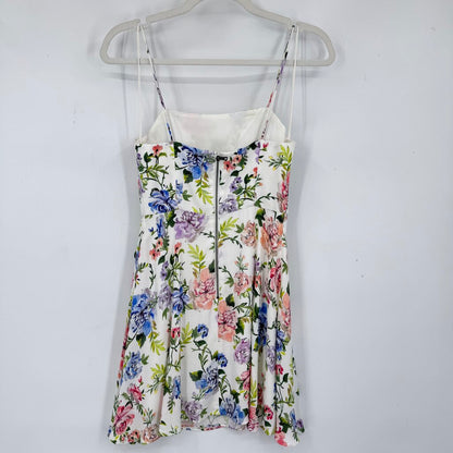 women Alice + Olivia Trixie Gardenia Faux Wrap Floral Mini White Multi Dress 0