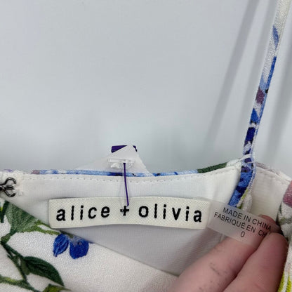 women Alice + Olivia Trixie Gardenia Faux Wrap Floral Mini White Multi Dress 0