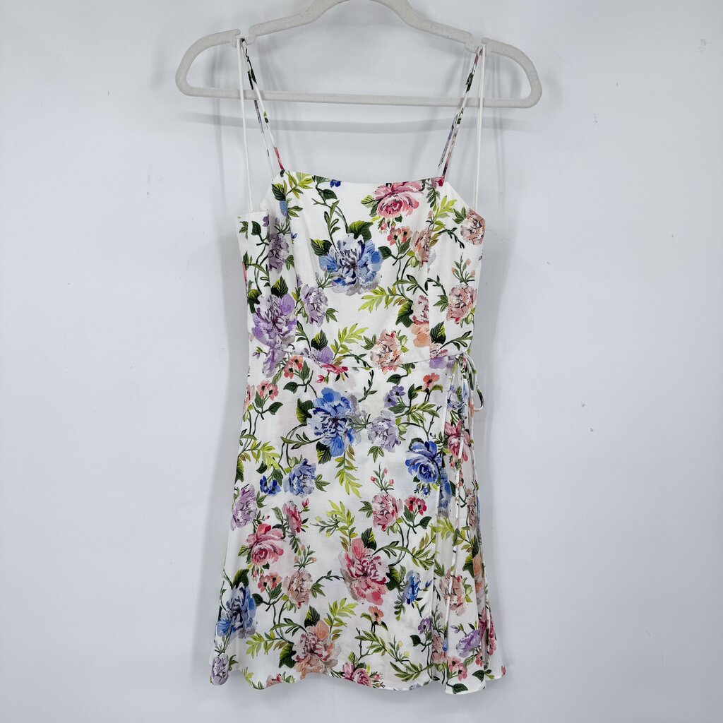 women Alice + Olivia Trixie Gardenia Faux Wrap Floral Mini White Multi Dress 0