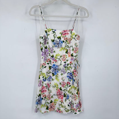 women Alice + Olivia Trixie Gardenia Faux Wrap Floral Mini White Multi Dress 0