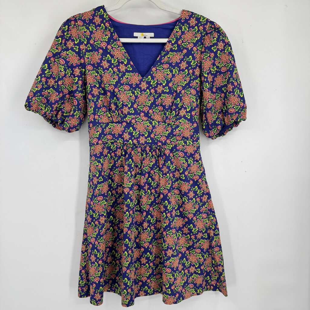 women Boden Puff Sleeve Floral Grape Purple Dress 4