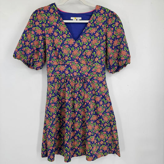 women Boden Puff Sleeve Floral Grape Purple Dress 4