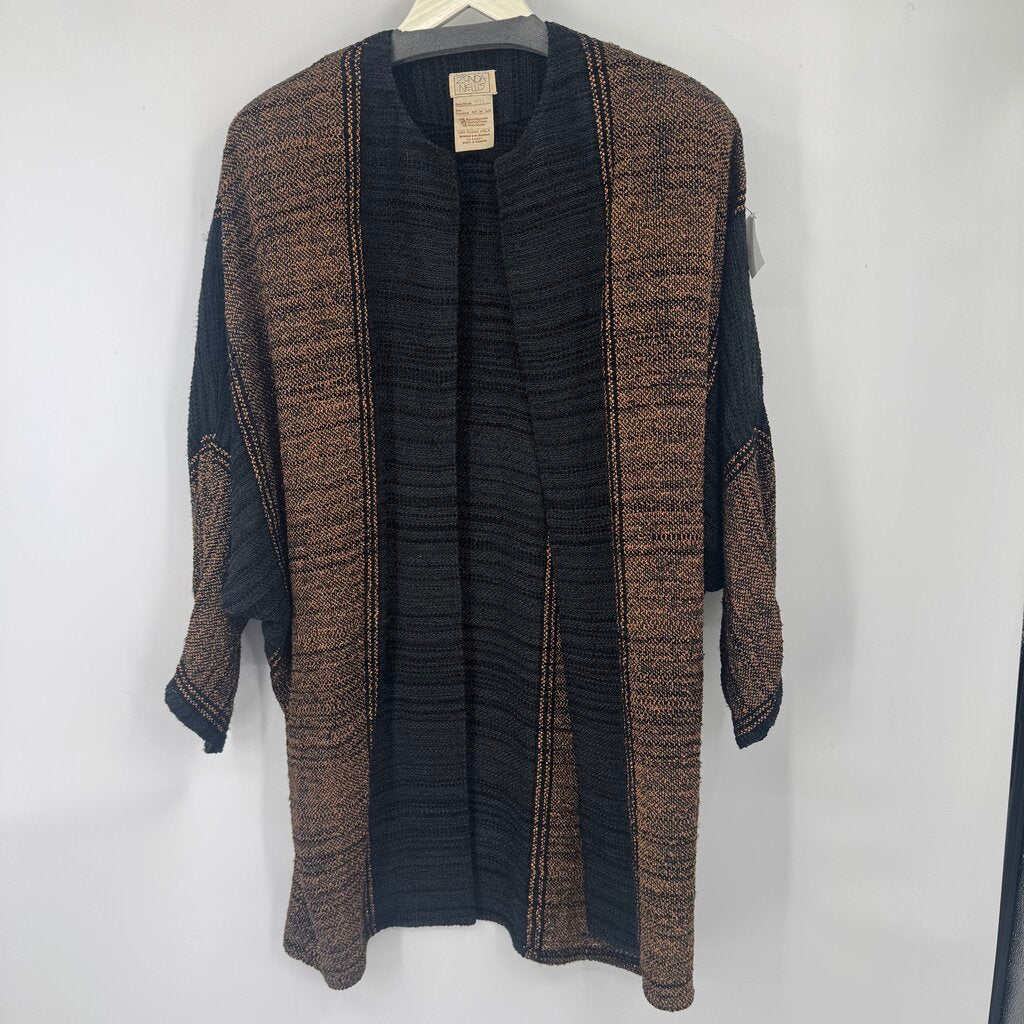 women Zonda Nellis 80s Striped Wrap Black Brown Copper Vintage OS