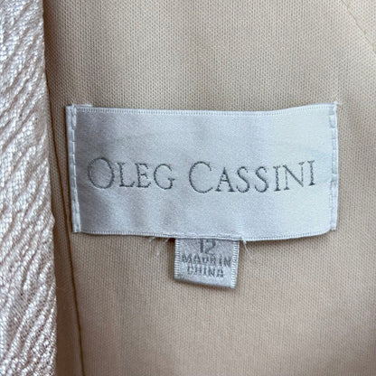 women Oleg Cassini MSRP $188 V-Neck Metallic Gown Silver Shampagne Dress 12
