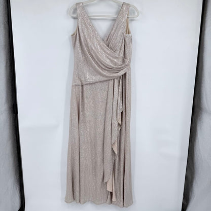 women Oleg Cassini MSRP $188 V-Neck Metallic Gown Silver Shampagne Dress 12