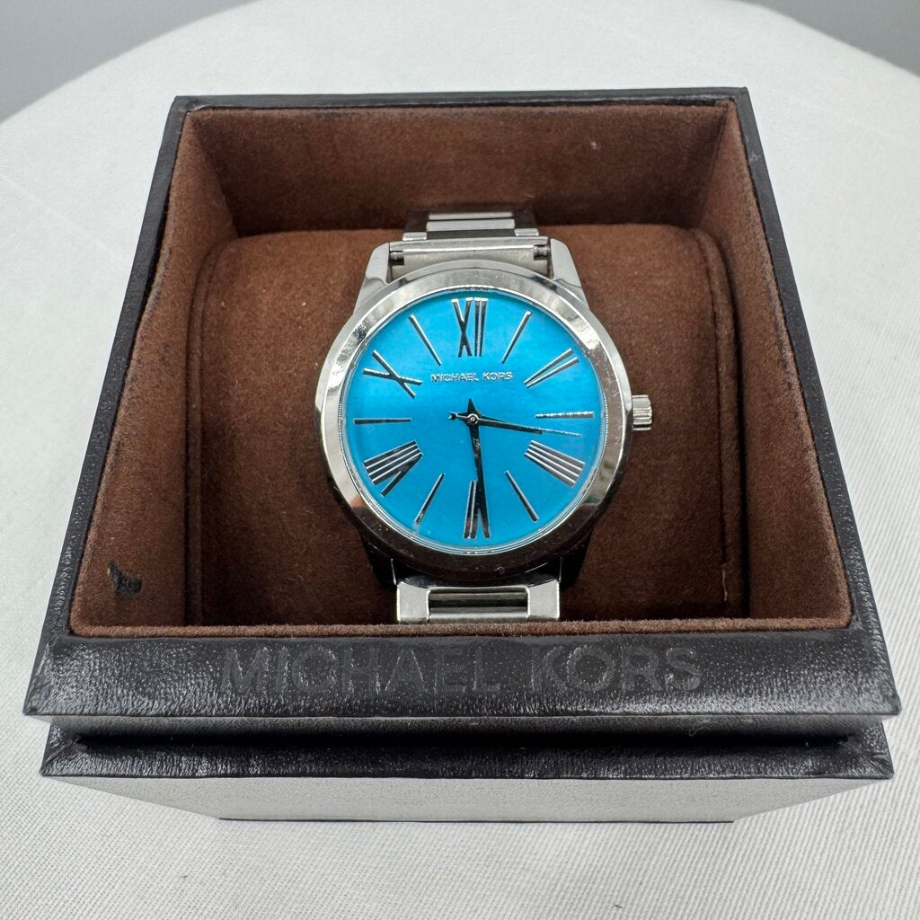 women Michael Kors Harman Watch with Box Silver Turquoise Uncatagorized 38MM