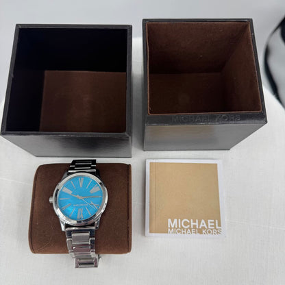 women Michael Kors Harman Watch with Box Silver Turquoise Uncatagorized 38MM