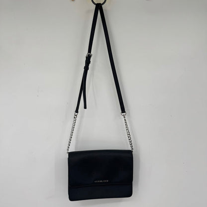 women Michael Kors Jet Set Large East West Flap Crossbody Black Silver Purse 9" x 6.5" x 2"