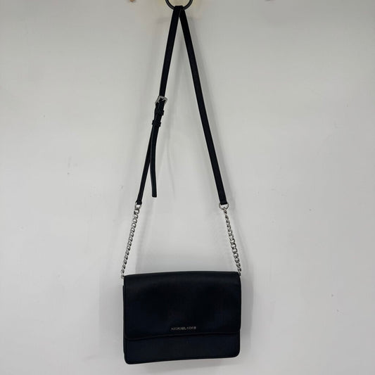 women Michael Kors Jet Set Large East West Flap Crossbody Black Silver Purse 9" x 6.5" x 2"