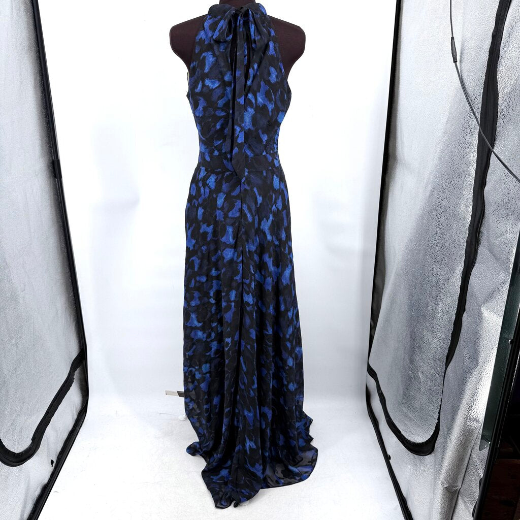 women Tahari High Neck Maxi Gown Black Blue Dress 6
