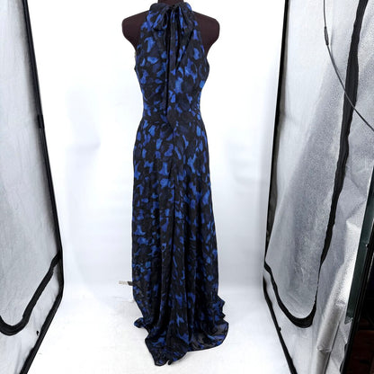 women Tahari High Neck Maxi Gown Black Blue Dress 6