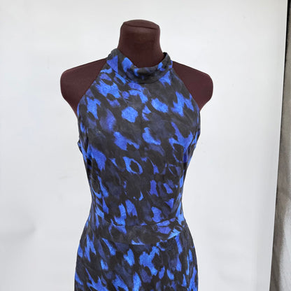women Tahari High Neck Maxi Gown Black Blue Dress 6