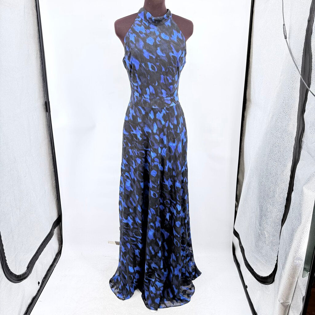 women Tahari High Neck Maxi Gown Black Blue Dress 6