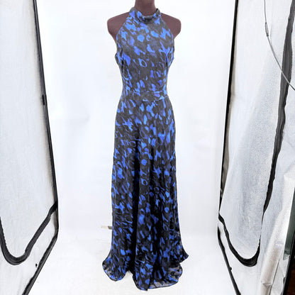 women Tahari High Neck Maxi Gown Black Blue Dress 6