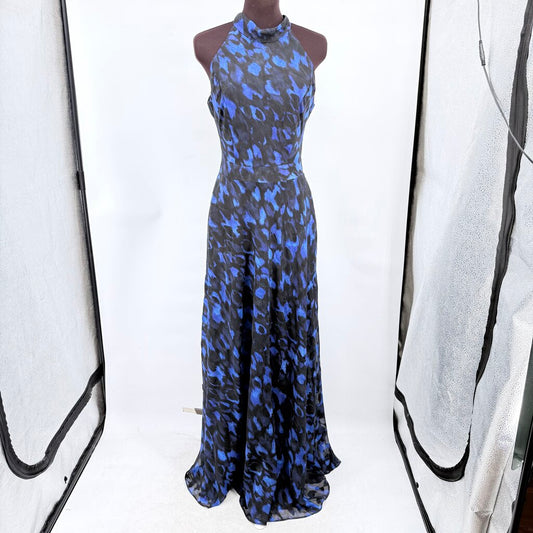 women Tahari High Neck Maxi Gown Black Blue Dress 6